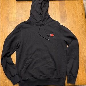 H&M Black Hoodie with Red Rose Detail